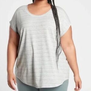 Athleta Stratus Breezy Striped Tee T-Shirt Gray White Plus Size 2X Stretch Modal